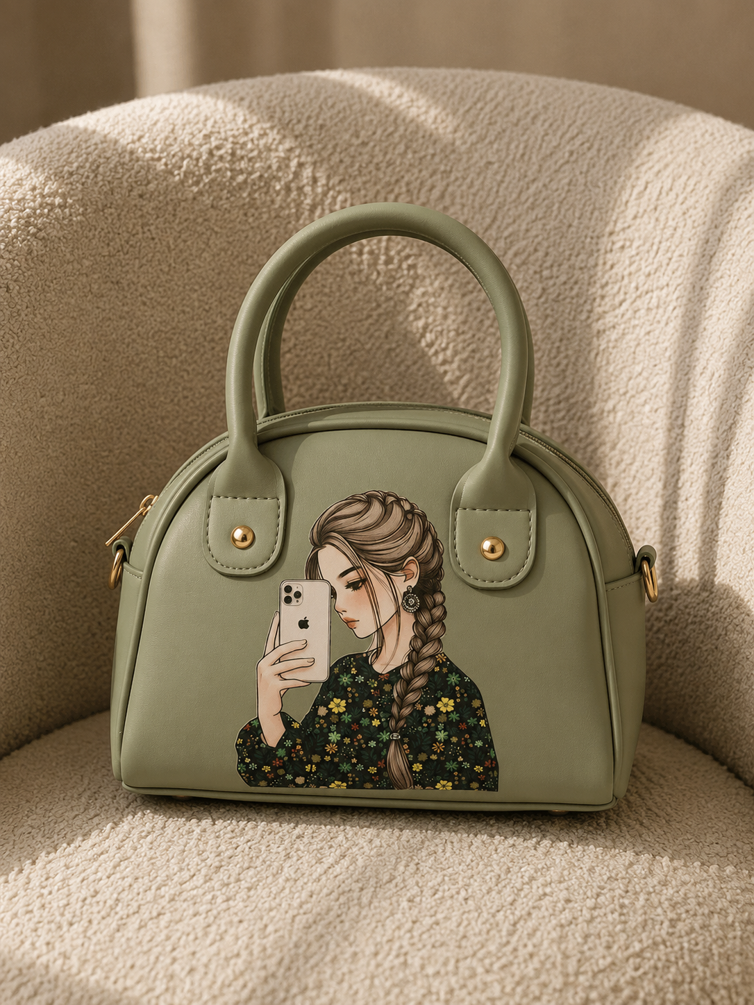 Chic Art Print Mini Dome Crossbody Bag- GREEN