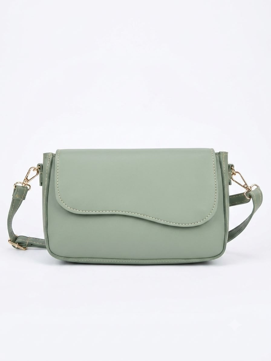Soft Curve Flap Crossbody Bag-GREEN
