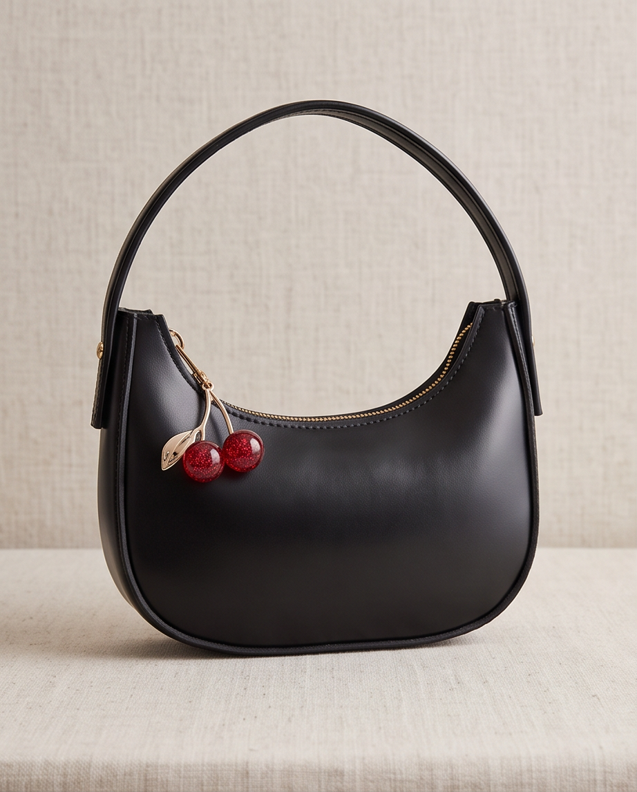 Cherry Charm Black Shoulder Bag