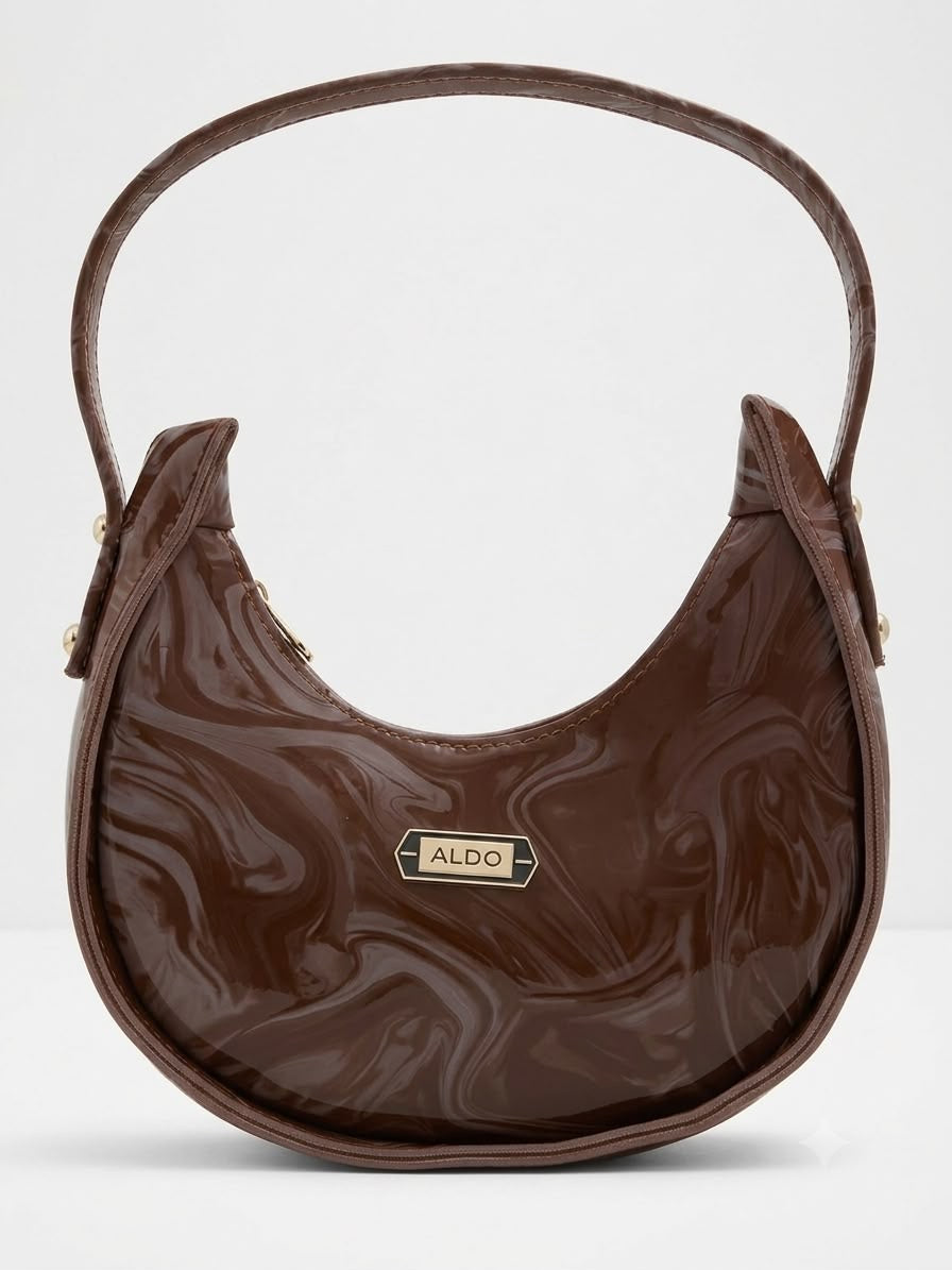 Luxe Crescent Shoulder Bag- BROWN