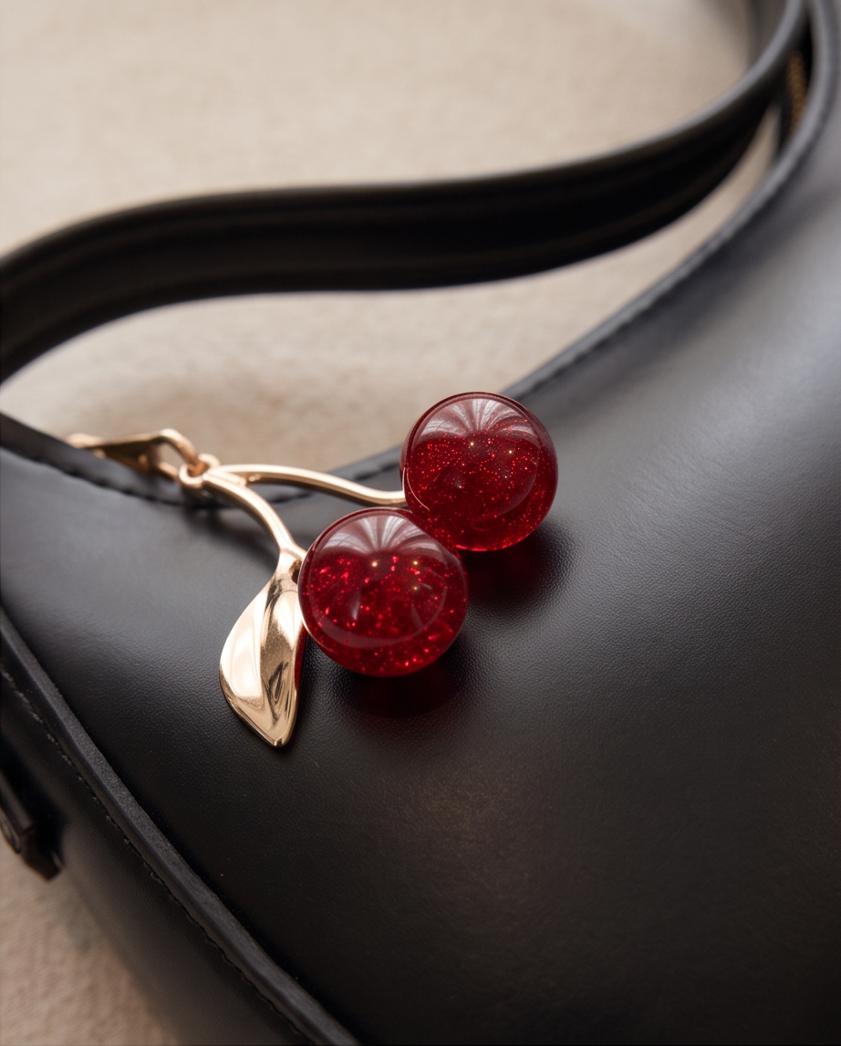 Cherry Charm Black Shoulder Bag