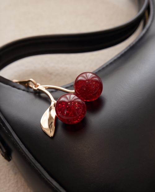 Cherry Charm Black Shoulder Bag