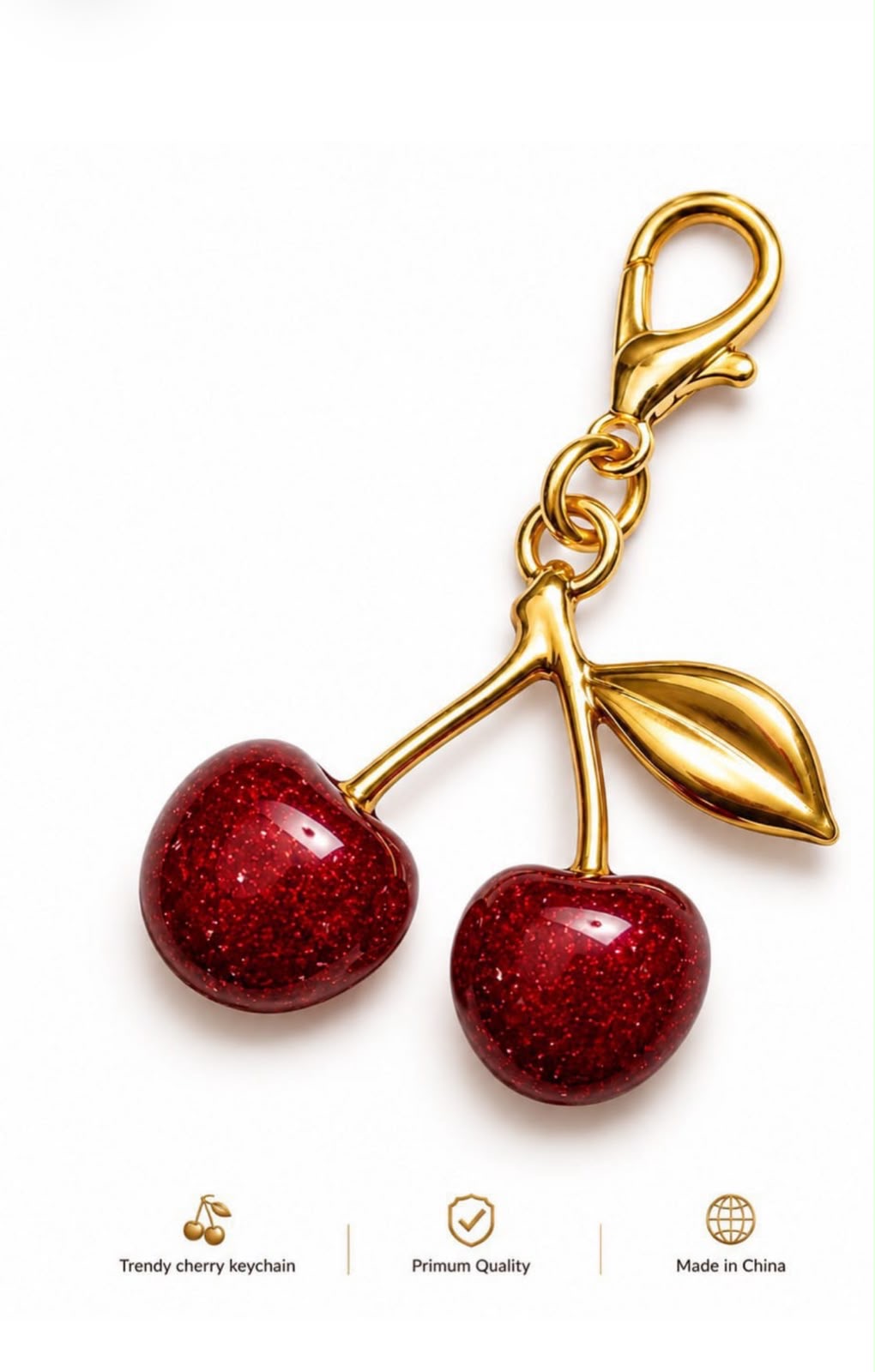 Cherry Charm Keychain – Glitter Red Double Cherry Bag Charm