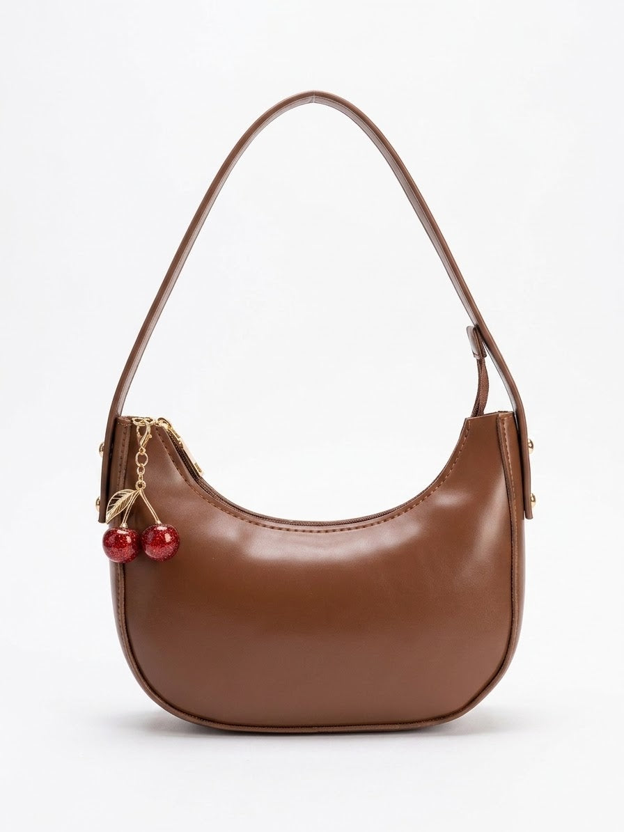 Cherry Charm Shoulder Bag-Camel Brown