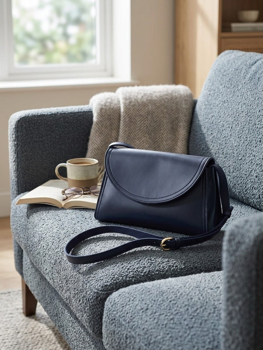 Minimal Noir Flap Crossbody Bag
