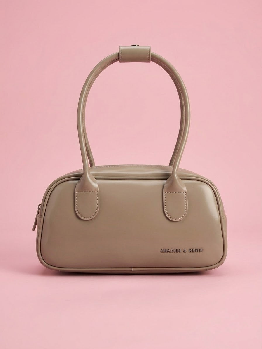Minimalist Oval Shoulder Bag-Taupe