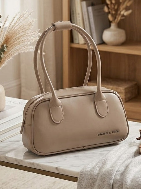 Minimalist Oval Shoulder Bag-Taupe