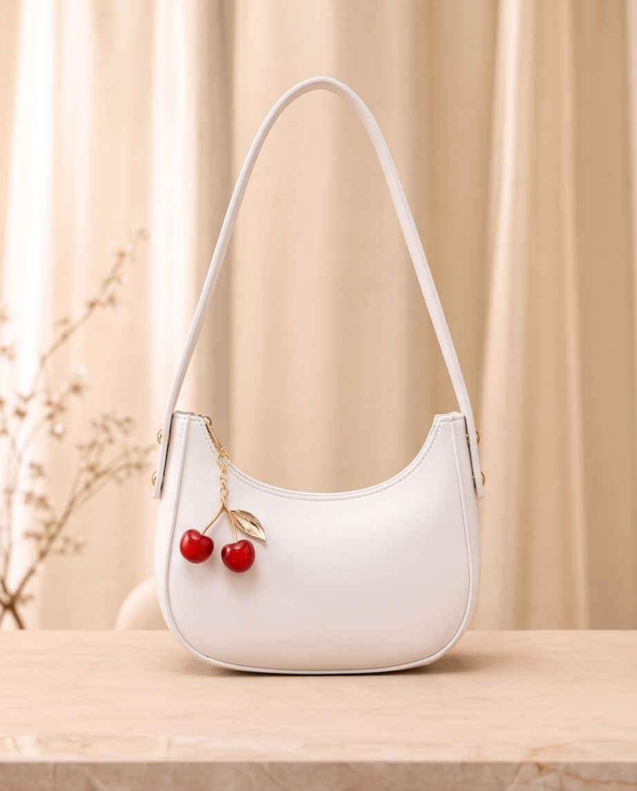 Cherry Charm Shoulder Bag-WHITE