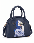 Elegant Art Print Dome Crossbody Bag- BLUE
