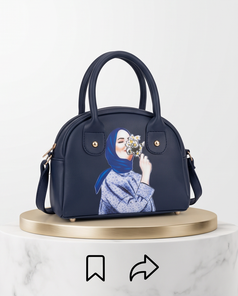 Elegant Art Print Dome Crossbody Bag- BLUE
