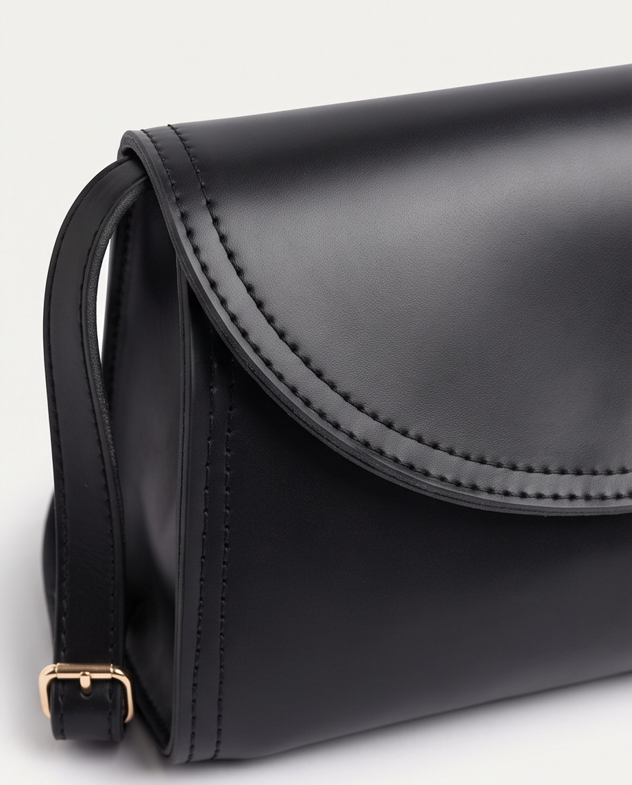 Minimal Noir Flap Crossbody Bag