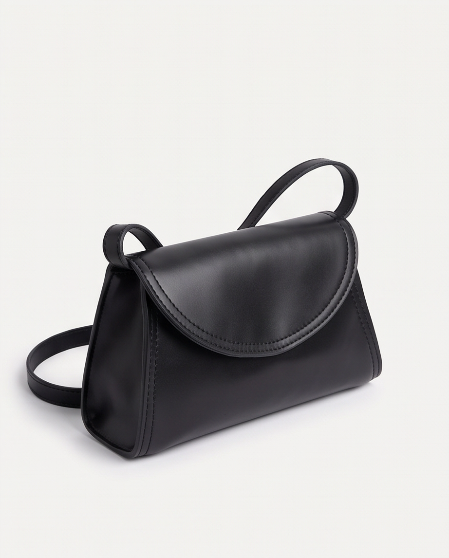 Minimal Noir Flap Crossbody Bag