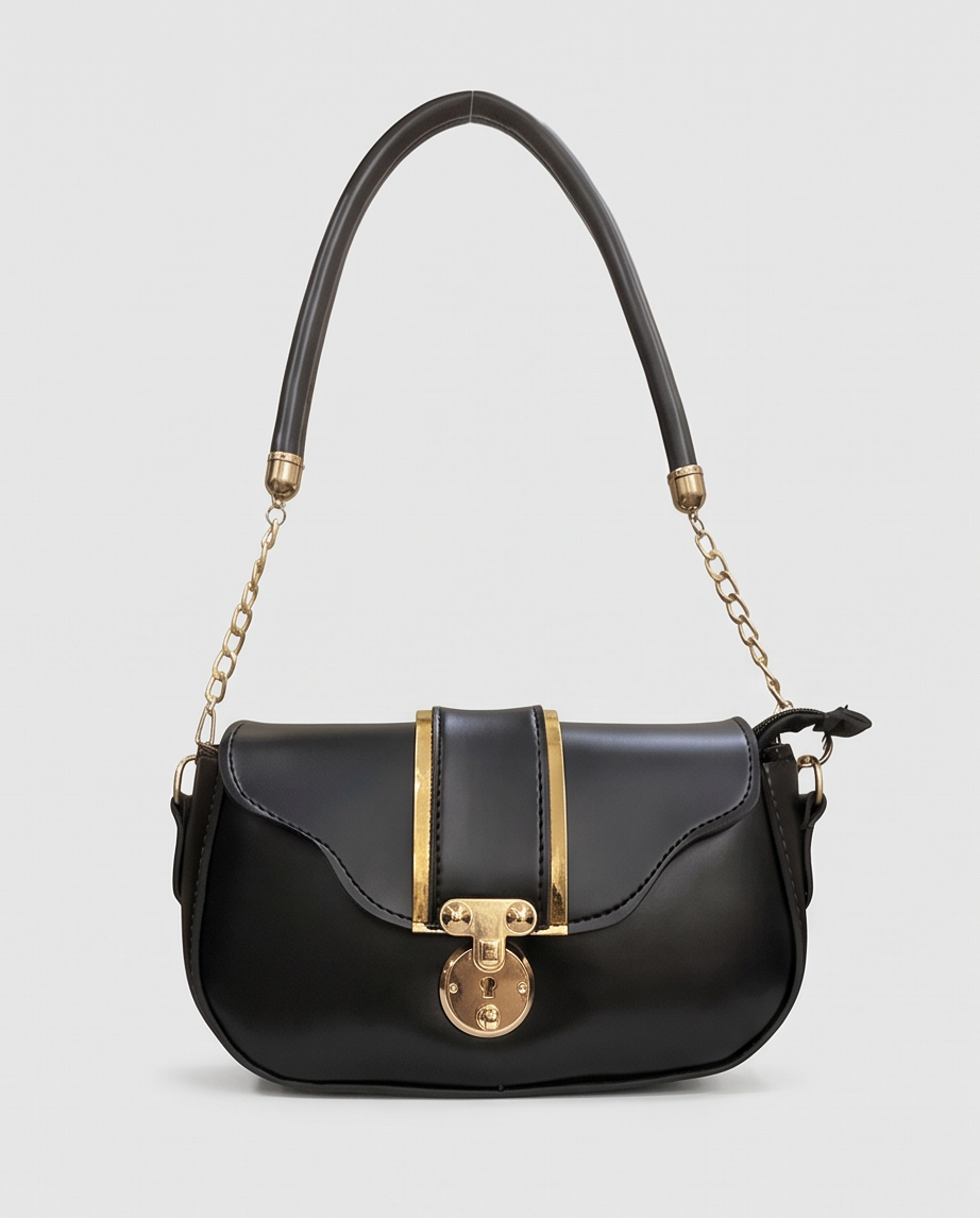 Luxe Lock Mini Shoulder Bag-BLACK