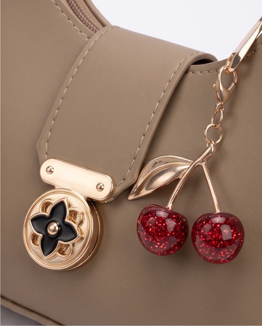 Midnight Cherry Mini Shoulder Bag- BEIGE