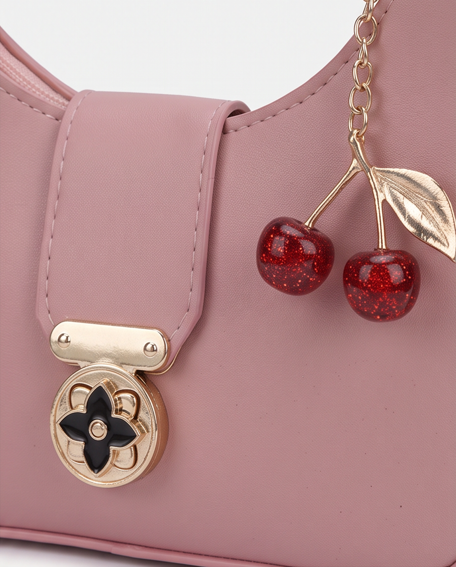 Blush Charm Mini Shoulder Bag – Cherry Detail