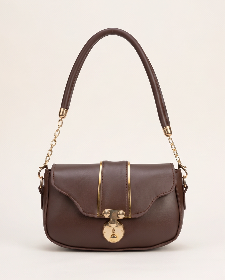 Luxe Lock Mini Shoulder Bag – Mocha Brown