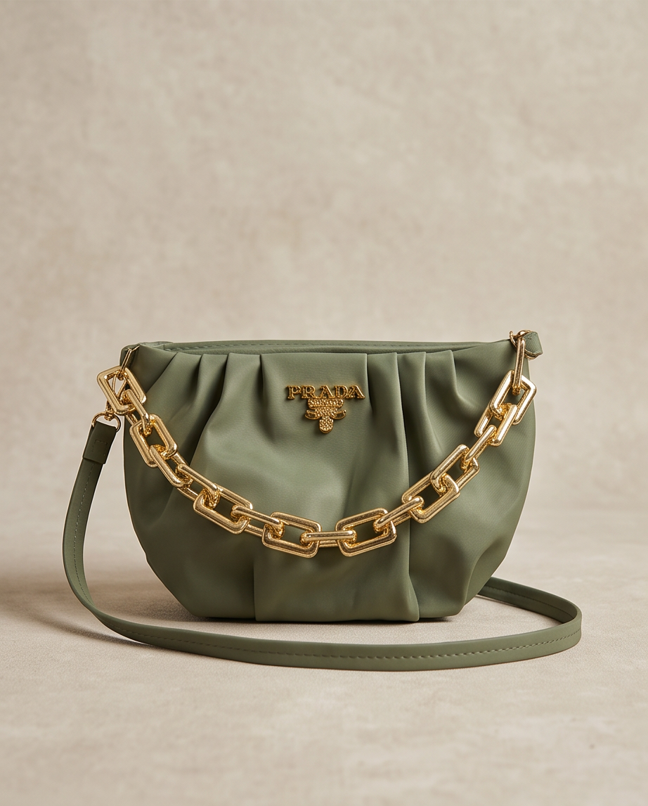 Luxe Chain Shoulder Bag – Olive Green