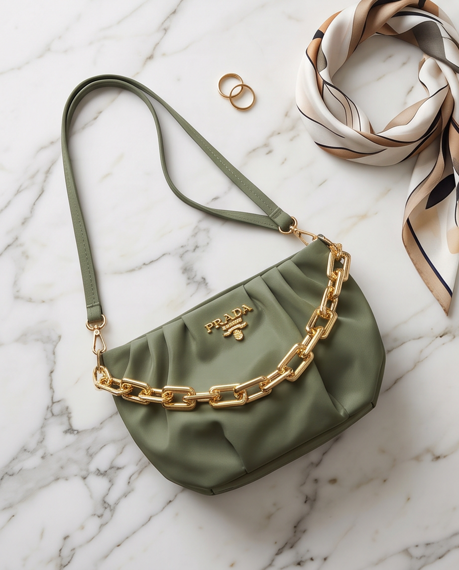 Luxe Chain Shoulder Bag – Olive Green