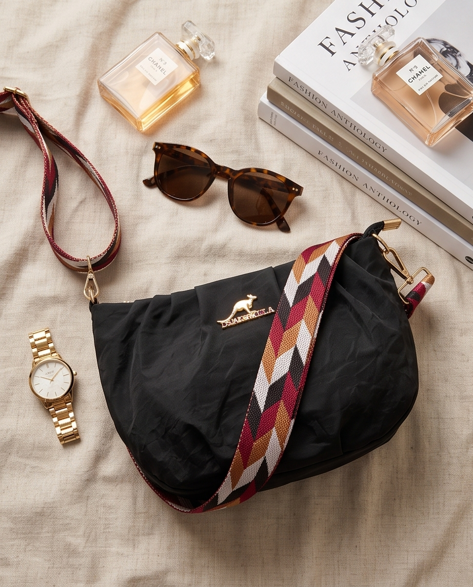 Urban Chic Shoulder Bag – Black with Pattern Strap